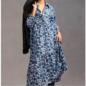Maeve Blue and White Floral Maxi Dress